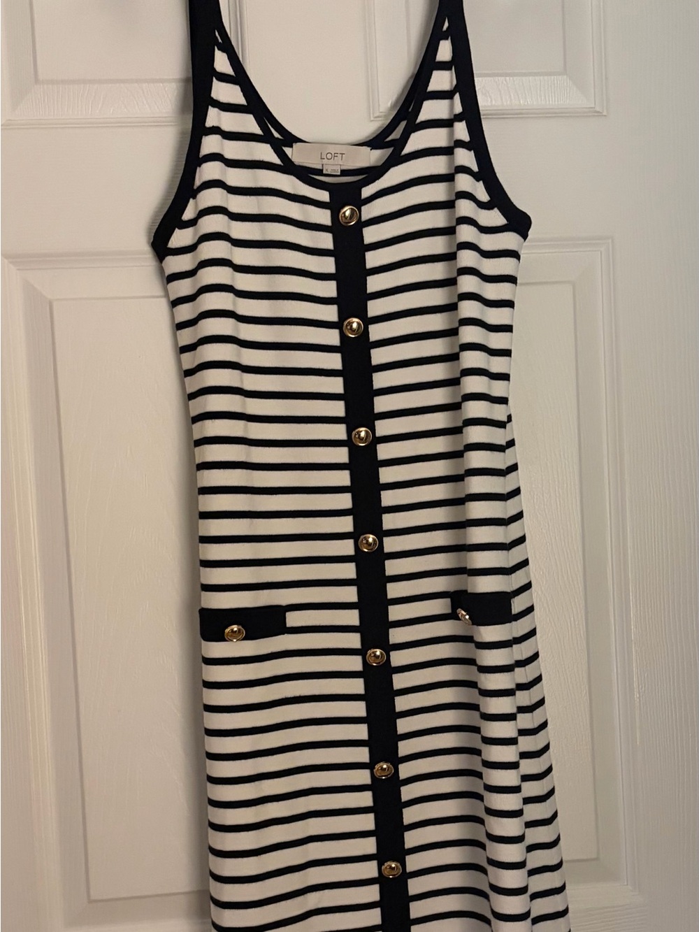 LOFT Black & White Striped Button-Front Tank Dress